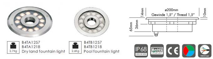B4TB1257 B4TB1218 12 * luces centrales de la fuente de la piscina de 2W Ejective LED con prenda impermeable del diámetro 182m m Front Cover IP68 del diámetro 0