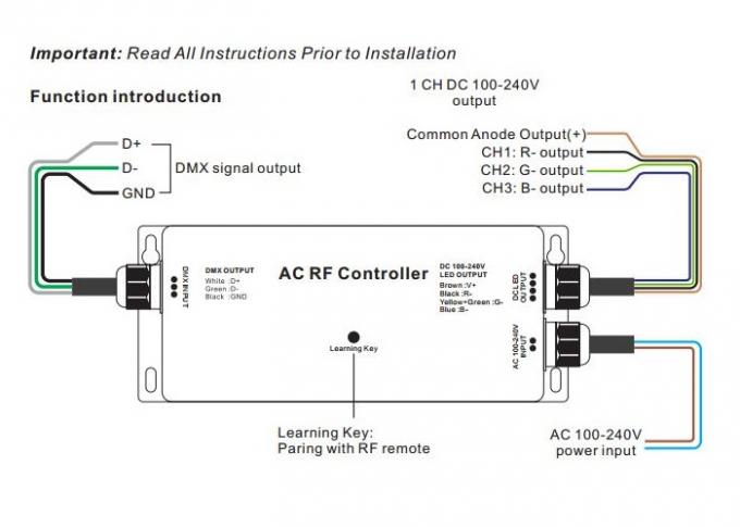 Tira de alto voltaje RF - regulador de DMX, decodificador RGB 5A máximo IP67 del LED de Dmx de 3 canales 0