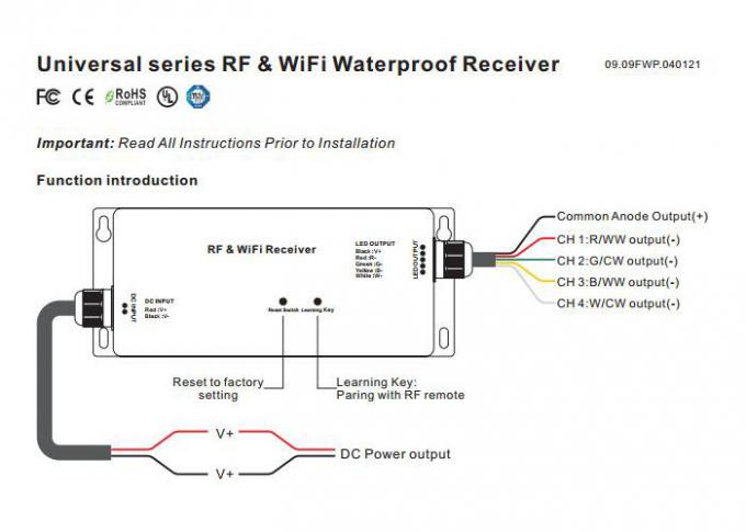 El RF y el CV o el cc del regulador 4Channels de WiFi RGBW LED hicieron salir 5 años de garantía 0