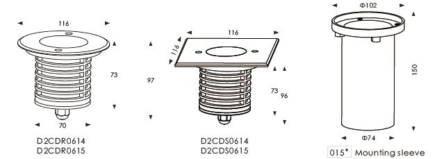 D2CDR0614 D2CDR0615 24V o 110~240V alisan la lámpara superficial 1.2W 1.8W IP67 clasificado al aire libre de la salida ligera SMD LED Inground 2