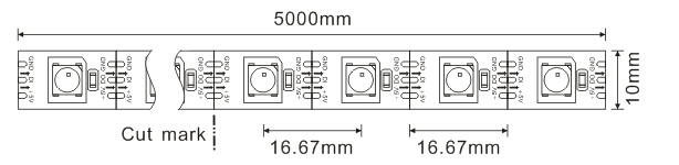 Luces de tira programables de 5VDC WS2812B Digitaces LED 60LEDs/m y 60Pixel/m